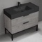 Grey Oak Bathroom Vanity With Black Sink, Free Standing, Modern, 40